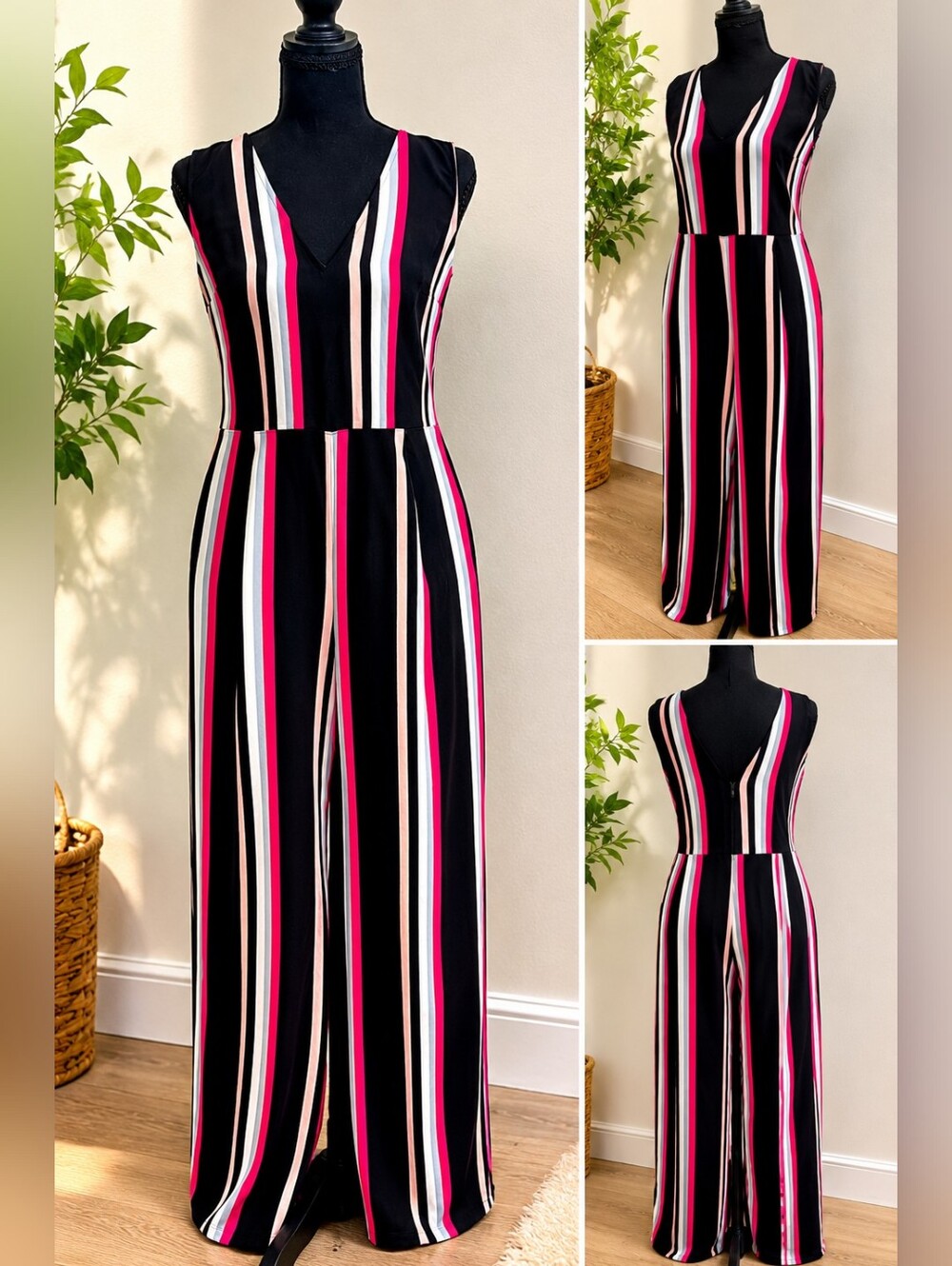 Express Striped Wide Leg Jumpsuit Pink Black White Sleeveless Size Small